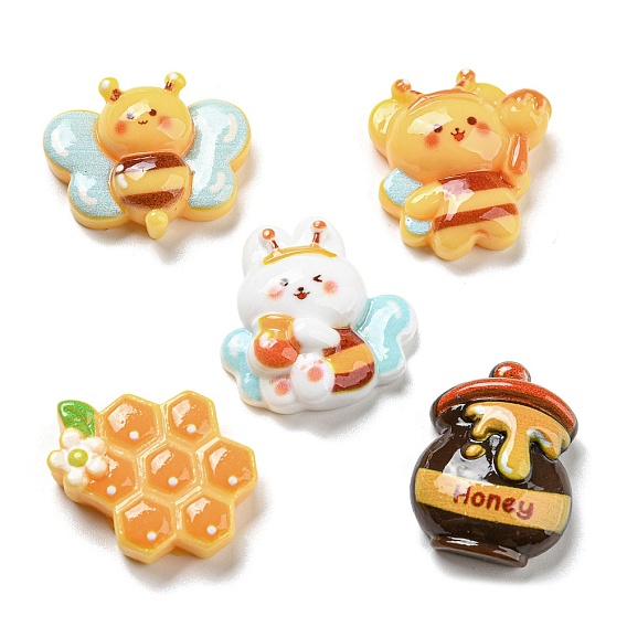 Непрозрачные кабошоны из смолы, пчелы и мед, банка и улей, разнообразные