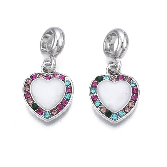 Подвеска из эмалированного сплава с покрытием из сплава в европейском стиле, со стразами, Подвески с большими отверстиями, без кадмия, без никеля и без свинца, платина, сердце