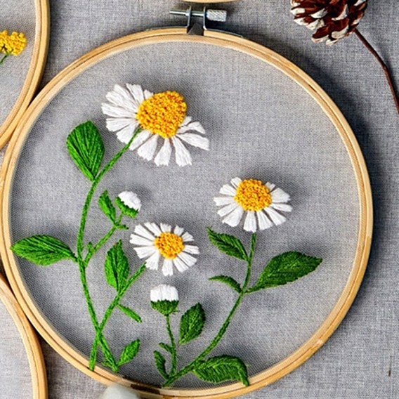 DIY Transparent Fabric Embroidery Kits, with Polyurethane Elastic Fibre and Plastic Frame & Iron Needle & Colored Thread