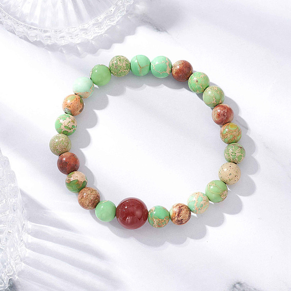 Браслеты из натурального сердолика и императорской яшмы с круглыми бусинами для мужчин и женщин