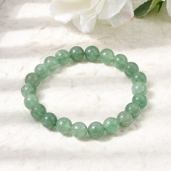 Natural Green Strawberry Quartz Round Beaded Stretch Bracelets for Women