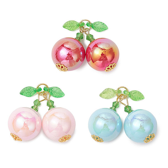 3шт. акриловые подвески с имитацией жемчуга, со стеклянными бусинами, вишня