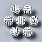 Painted Natural Wood European Beads, Large Hole Beads, Printed, Volleyball