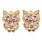 Golden Plated Alloy Pendants, Owl Charms with Rhinestone, Cadmium Free & Nickel Free & Lead Free