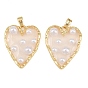Rack Plating Brass & Epoxy Resin Pendants, Heart Charms with Plastic Beads, Long-Lasting Plated, Lead Free & Cadmium Free