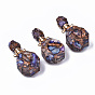 Assembled Synthetic Bronzite and Imperial Jasper Openable Perfume Bottle Pendants, with Light Gold Brass Findings, Dyed
