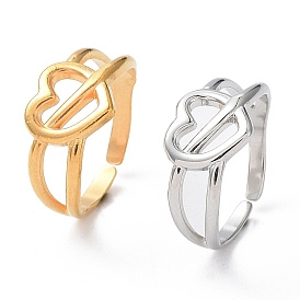 304 Stainless Steel Hollow Heart Open Cuff Rings