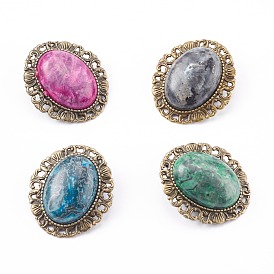Mixed Gemstone Brooch, with Alloy Findings, Oval, Antique Bronze