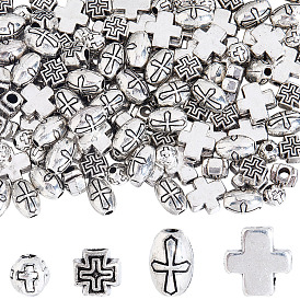 160 шт 4 стили бусины из сплава в тибетском стиле, крестик