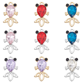 54Pcs 9 Colors Alloy Charms, with Rhinestone, Goldfish