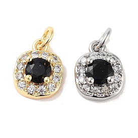 Square Brass Micro Pave Cubic Zirconia Charms, with Jump Rings