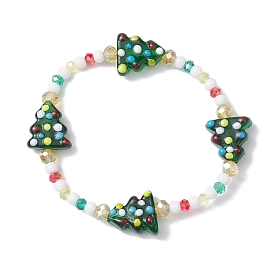 Bracelets extensibles en perles de verre ronds et en forme d'arbre de noël pour femmes