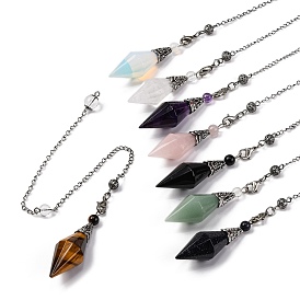 Natural & Synthetic Gemstone Rhombus Faceted Poined Dowsing Pendulums, with Rack Plating Antique Silver Tone Alloy Findings, Cadmium Free & Lead Free