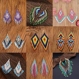 Серьги-кисточки из бисера ручной работы из богемного стекла, золотые