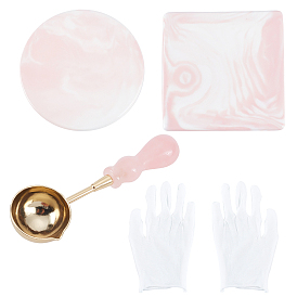 CRASPIRE DIY Scrapbook Making Kits, Including Marble Pattern Porcelain Cup Coasters, Natural Gemstone Handle Wax Sealing Stamp Melting Spoon, Gloves