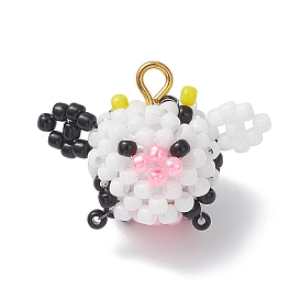 Подвески в виде коровы из стеклянного бисера, со стеклянной жемчужиной и железной петлей, золотые