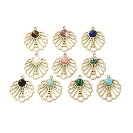 Vacuum Plating 316 Stainless Steel Pendants, with Gemstone, Flower, Real 18K Gold Plated