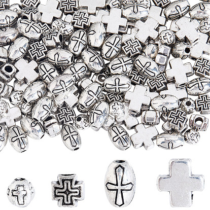 160 шт 4 стили бусины из сплава в тибетском стиле, крестик