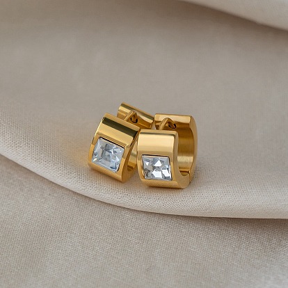 304 Массивные серьги-кольца из нержавеющей стали с прозрачными кубическими циркониями для женщин, квадратный