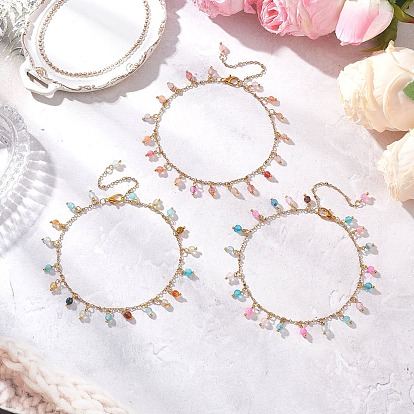 3 шт. 3 натуральный агат, окрашенный и нагретый, цветной, с ограненной круглой кисточкой (окрашенный и нагретый) 304 браслеты-цепочки из нержавеющей стали, золотые