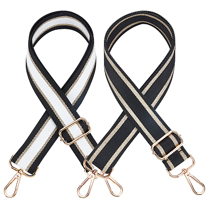 2pcs 2 couleurs sangles de sac à motif rayé en polyester, fermoirs alliage pivotantes, accessoires de remplacement de sac