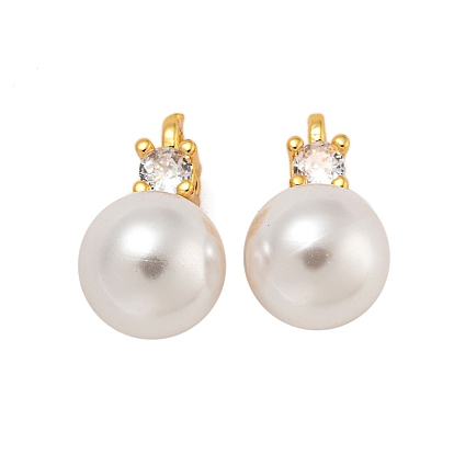 Латунные микро проложить кубического циркония прелести, с пластмассовой жемчужиной abs, круглые