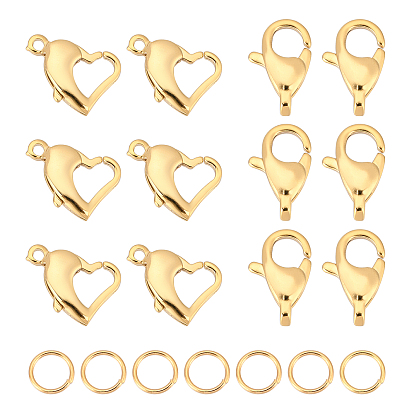 36Pcs 3 Style 304 Stainless Steel Lobster Claw Clasps & Open Jump Rings
