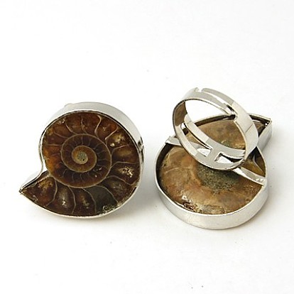 Gemstone Rings, Fossil, with Brass Findings, Spiral, Adjustable, Inner Diameter: 18mm