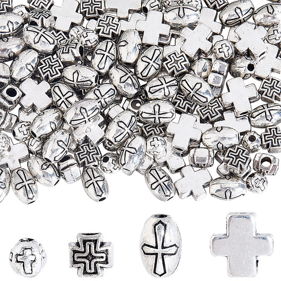160 шт 4 стили бусины из сплава в тибетском стиле, крестик