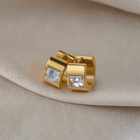 304 Массивные серьги-кольца из нержавеющей стали с прозрачными кубическими циркониями для женщин, квадратный