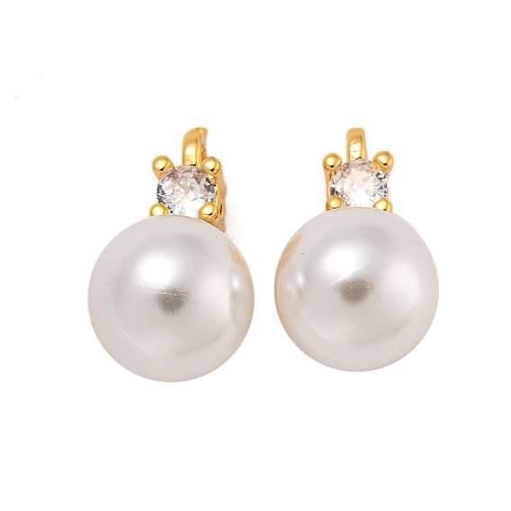 Латунные микро проложить кубического циркония прелести, с пластмассовой жемчужиной abs, круглые