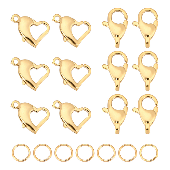 36Pcs 3 Style 304 Stainless Steel Lobster Claw Clasps & Open Jump Rings