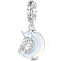 925 Sterling Silver Unicorn European Dangle Charms, with Moon Glass, Large Hole Pendant, Cadmium Free & Nickel Free & Lead Free