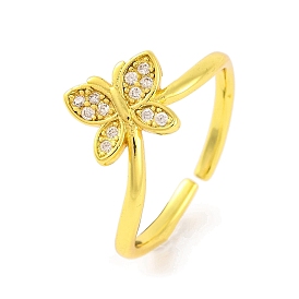 Butterfly Brass Micro Pave Clear Cubic Zirconia Open Cuff Rings for Women