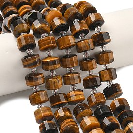 Природных тигровый глаз бисер нитей, граненые, диск, Heishi бусы, с бисером