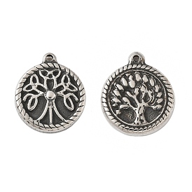304 подвески из нержавеющей стали в тибетском стиле, плоские круглые с деревом