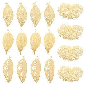 16шт 4 стили латунные филигранные большие подвески, лист, гравированные металлические украшения