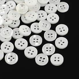 4-Hole Plastic Buttons, Flat Round, 11x2mm, Hole: 1.5mm
