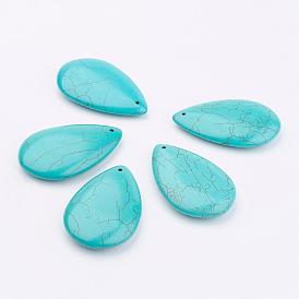 Natural Gemstone Big Pendants, Howlite, Dyed, Drop, Turquoise, 53x34x10mm, Hole: 2mm