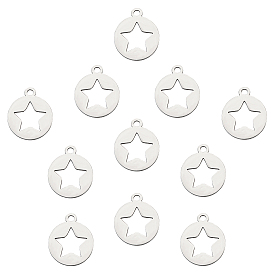 304 charms pentacle en acier inoxydable, plat et circulaire avec étoile