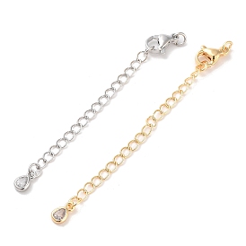 Brass with Cubic Zirconia Chain Extender, End Chains, Teardrop