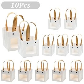 10Pcs 2 Styles Kraft Paper Bags, with Nylon Handles and Transparent Windows, for Gift Bags and Shopping Bags, Square