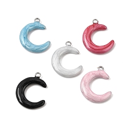 304 Stainless Steel with Enamel Pendants, Moon Charms, Stainless Steel Color
