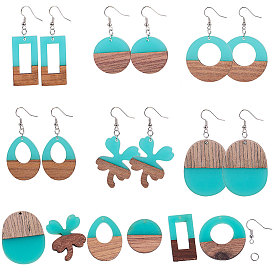 SUNNYCLUE DIY Earring Making, with Resin & Wood Pendants, Brass Earring Hooks and Iron Jump Rings