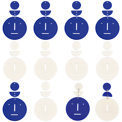 36Pcs 6 Style Acrylic Pendants, for DIY Earring Accessories, Flat Round with Expression & Half Round