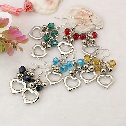 Fashion Glass Heart Dangle Earrings for Valentine's Day, with CCB Plastic Pendants and Brass Earring Hooks, 50mm