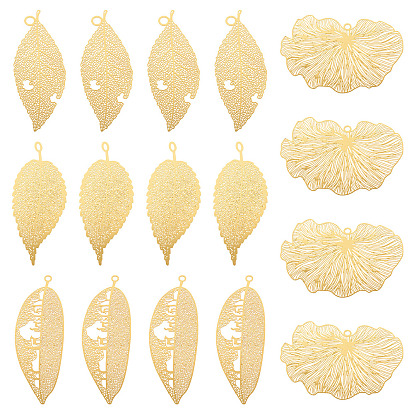 16шт 4 стили латунные филигранные большие подвески, лист, гравированные металлические украшения