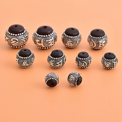 Tibetan Style Alloy Beads, Buddhist Round Beads with Six-syllable Mantra