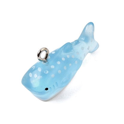 Transparent Acrylic Pendants, Whale Charms, with Platinum Tone Iron Loops, Platinum