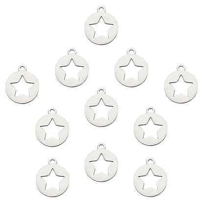 304 charms pentacle en acier inoxydable, plat et circulaire avec étoile
